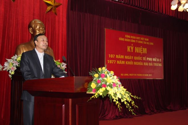 Mr. Nguyen Ba Van - Deputy Secretary of Party Committee, Deputy General Director,   Chairman of the Company's Trade Union speaking at the anniversary.